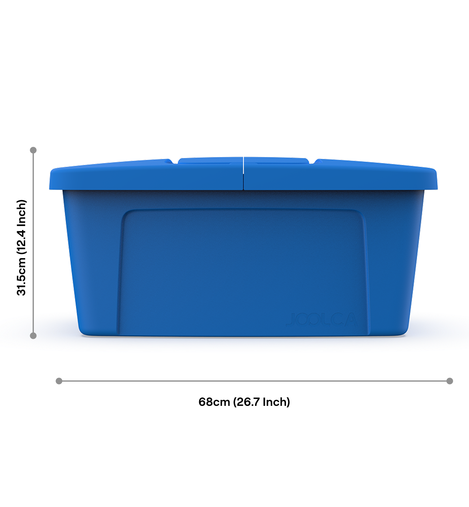 Blue rectangular container with lid displayed from the side, set against a white background, designed for outdoor or portable use with an embossed brand name on the front panel.