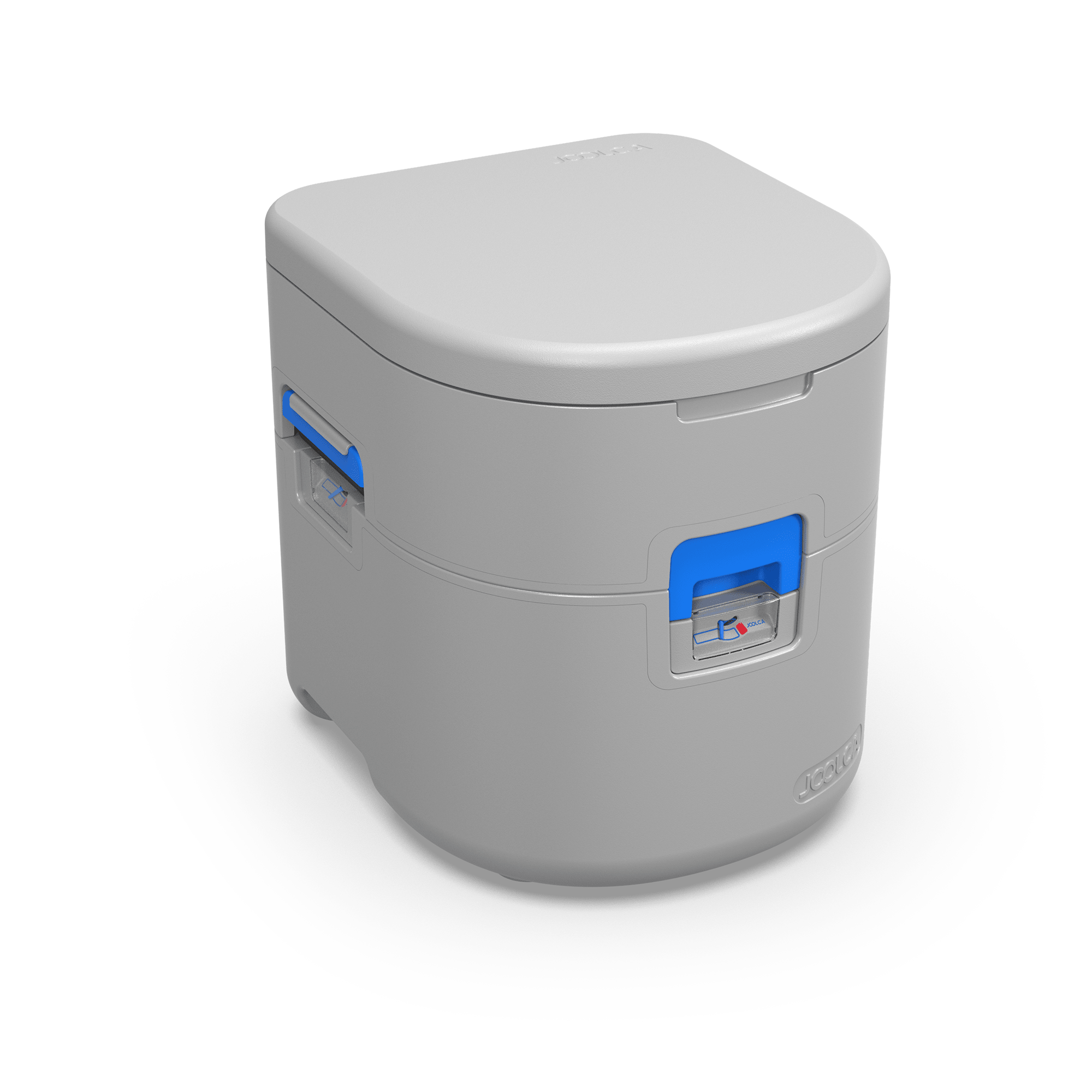 GottaGo portable toilet with blue handles and lid closed