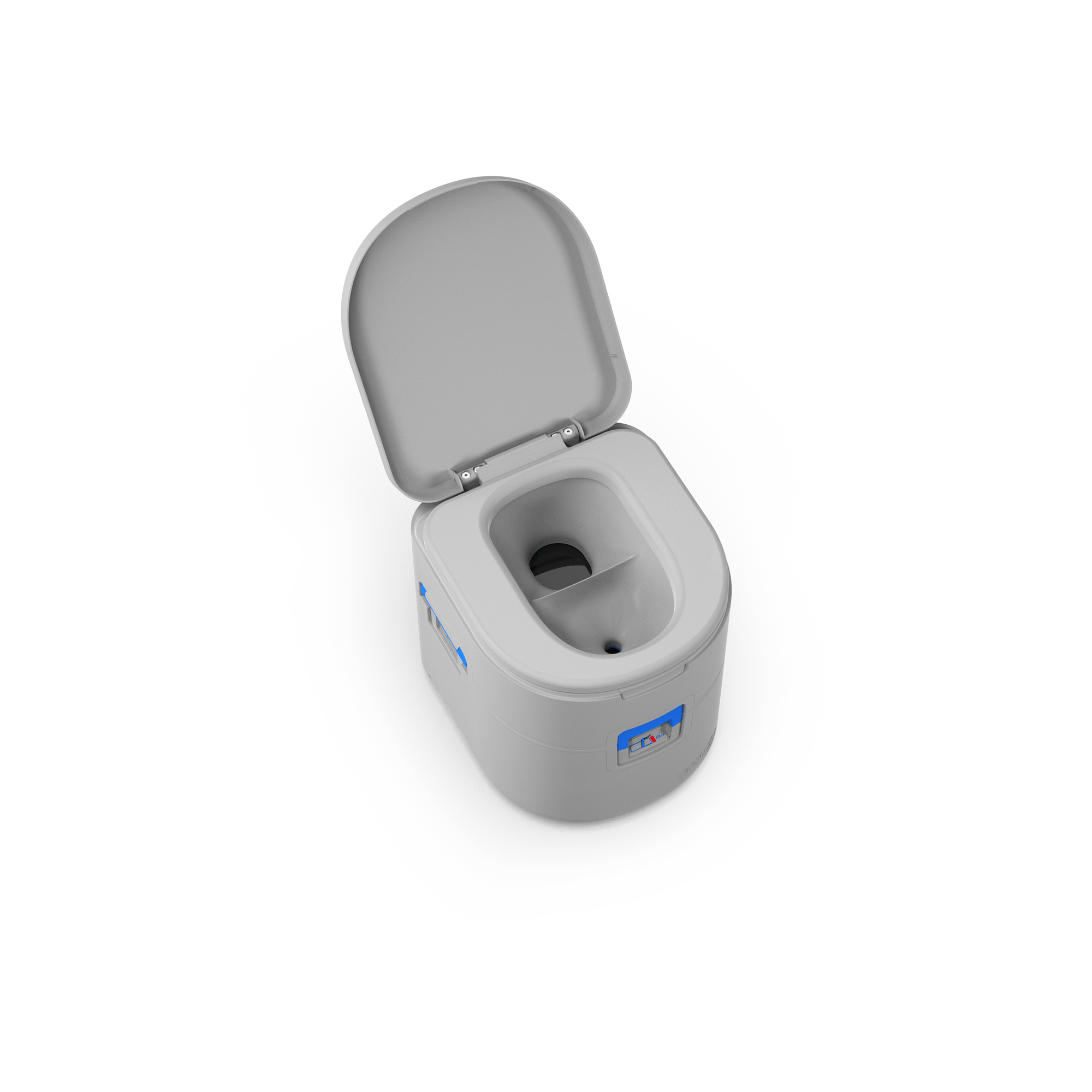 GottaGo portable toilet with open lid and gray seat