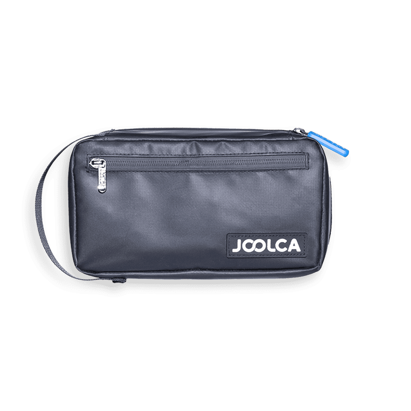 Joolca dark grey portable accessory bag with blue zipper pull